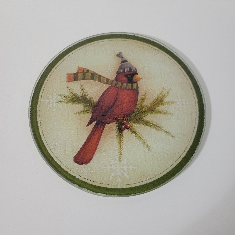 Glass Trivet Cardinal Bird Christmas Holidays Winter